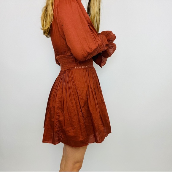 Free People rust orange long sleeve lace dress - Picture 6 of 7